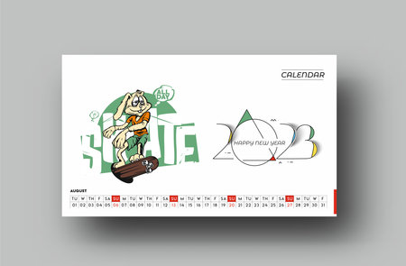 2023 Calendar Happy New Year August Design Pattern.のイラスト素材