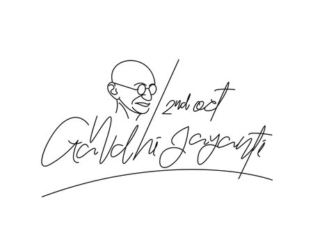 Gandhi Jayanti Wishes 2nd october with Mahatma Gandhi Lineart Text Design Vectorのイラスト素材