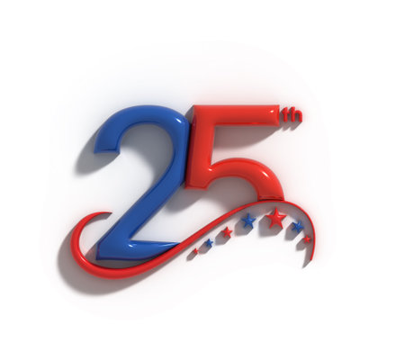 25th Years Anniversary Lettering 3d Line Art Illustration Designの写真素材