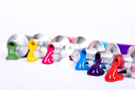 acrylic colorful tube of paintの写真素材