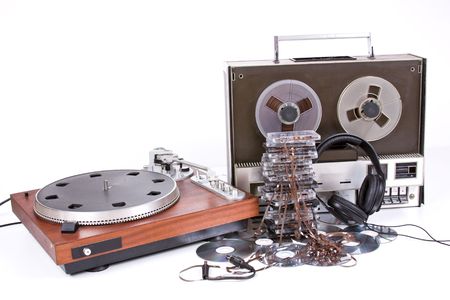 vintage old music object on white backgroundの写真素材