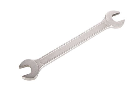 metal gray wrench on white background