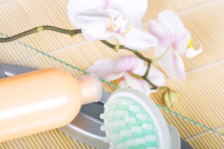 electronic scales with white orchid on mattingの写真素材