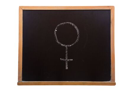 blackboard with sticky on white backgroundの写真素材