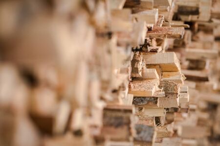 Close up Group of Lumber for firewood with blurred foreground