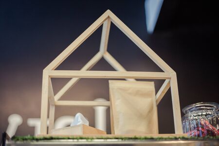 small architecture house framwork made from stick wood look cute.の写真素材