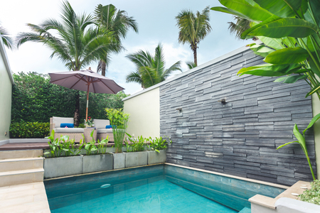 Phuket, Thailand - 7 November 2019 :  Private hot tub of Craft resort & Villas in day time, have 2...