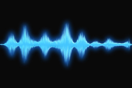 Blue sound wave effect, many period of frequency in one loop, blue aura of the wave on black...