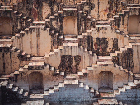 A Descending Labyrinth of Time: The Intricate Beauty of Chand Baoriの写真素材
