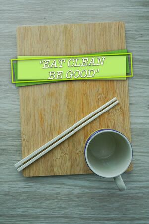 Diet and healthy lifestyle concept with word EAT CLEAN BE GOODの写真素材
