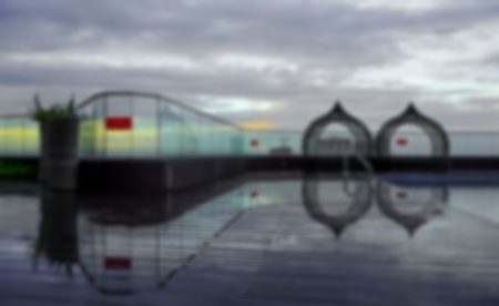 Abstract blurred background with swimming pool. Copy spaceの写真素材