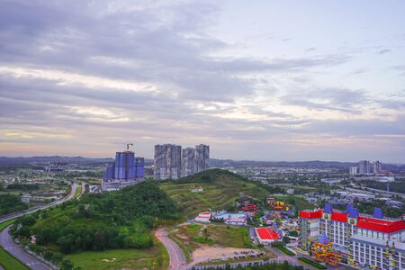 JOHOR , MALAYSIA - DECEMBER 21, 2016: Aerial view of the Legoland Malaysia theme park at sunrise in Johor , Malaysiaのeditorial素材