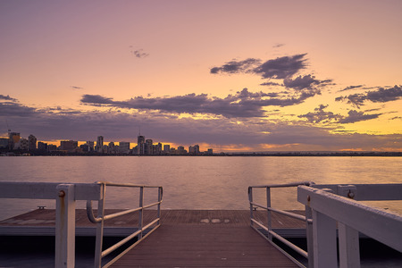 Dramatic sunrise over Perth city, Australiaの写真素材
