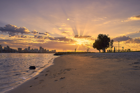 Dramatic sunrise over Perth city, Australiaの写真素材