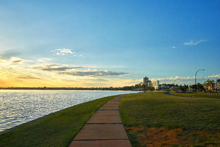 Sunrise over Swan River Perth, Australiaの写真素材
