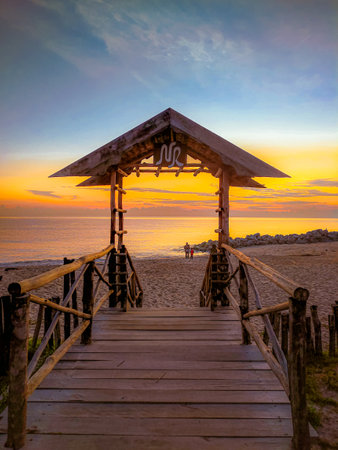 Beautiful sunset on the beach in the evening, pengkalan maras, Malaysiaの素材