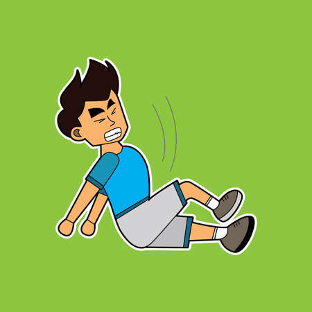illustration vector graphic of a boy falls down with a heavy blow in battle. suitable for game fight, game 2D, game characters, drawing books, mascot, children book, t-shirt, etcのイラスト素材