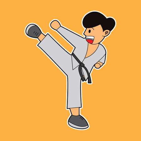 illustration vector graphic of karate kicking motion. suitable for game characters, karate guidebook, children book, drawing book, t-shirt, mascot, etcのイラスト素材