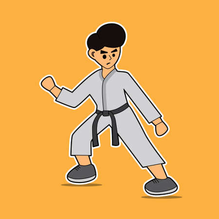 illustration vector graphic of boy practice karate. suitable for clipart vector, sticker athlete, game characters 2D, drawing boo, etcのイラスト素材