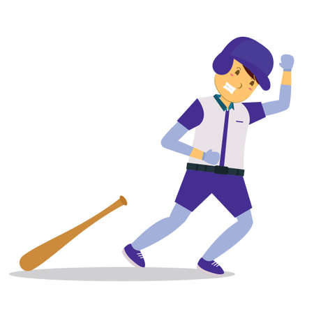Illustration vector graphic of cute cartoon characters baseball athlete better, run. suitable for stickers, logo, mascot, children's book, etc.のイラスト素材