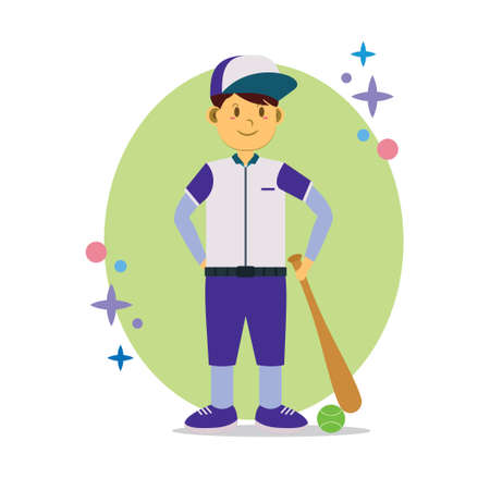 illustration vector graphic of cartoon character baseball athlete . suitable for mascot, logo, sticker, etc.のイラスト素材