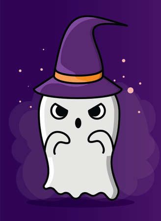 illustration vector graphic of cute ghost cartoon, in Halloween cover. suitable for poster, cover, drawing book, clipart, etcのイラスト素材