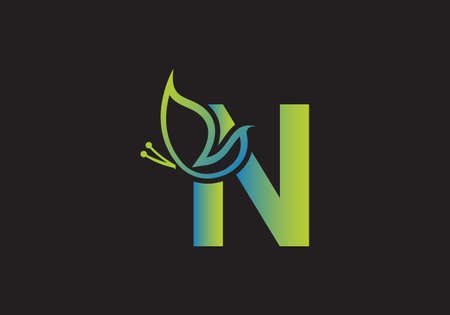this is a creative N letter butterfly icon designのイラスト素材