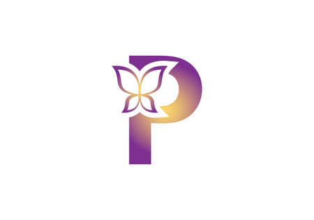 a creative P letter butterfly icon designのイラスト素材
