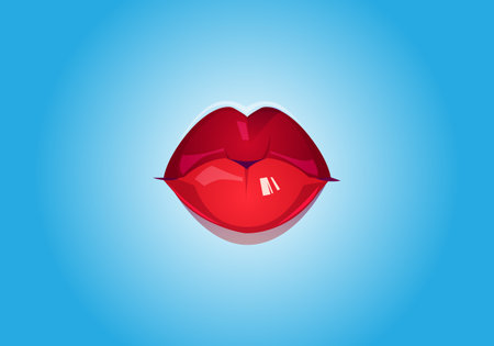 Red lips on a blue background. Vector illustration of a red lips.の写真素材