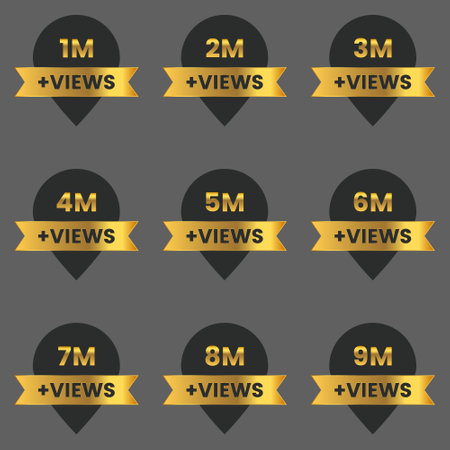 views sticker label clipart 1 million views to 9 million views badge setのイラスト素材