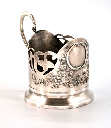old silver glass holder against white backgroundの写真素材
