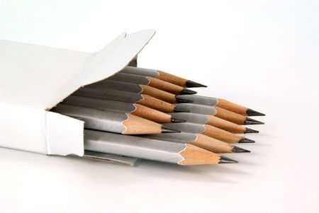 set of graphite pencils against white backgroundの写真素材