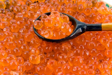 red caviar with wooden spoonの写真素材