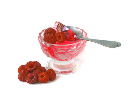  raspberry jelly in bowl on white backgroundの写真素材