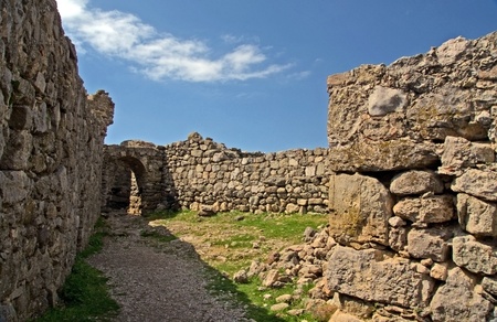 ruins of destroyed ancient castleの写真素材