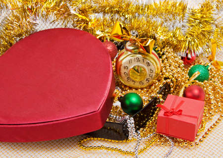 christmas balls with box on beadsの写真素材