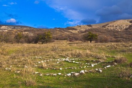 mystical circle on grass in mountainsの写真素材