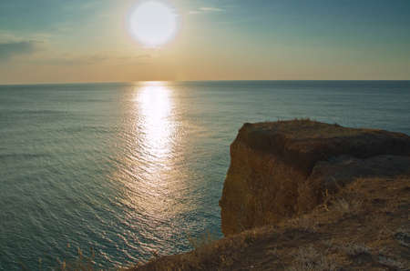 sea and shore in sunsetの写真素材