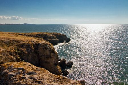 sea and shore in sunsetの写真素材