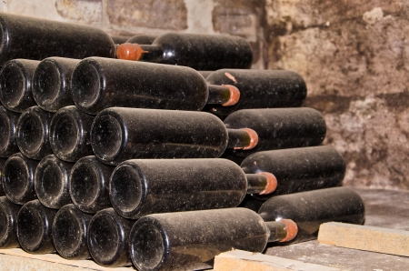 collection wine in bottles in storageの写真素材