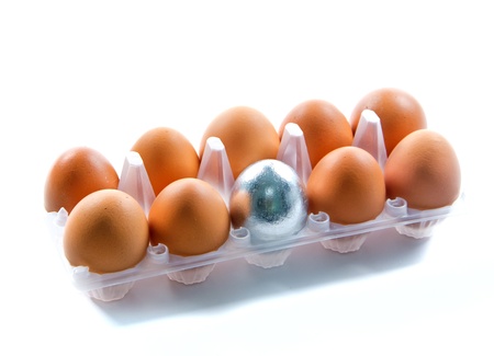 eggs in container on white backgroundの写真素材