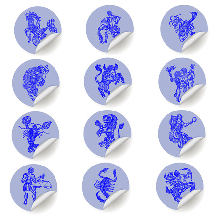 set with signs of zodiac on stickersのイラスト素材