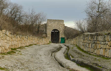 ancient road in the cave city in the mountainsの写真素材