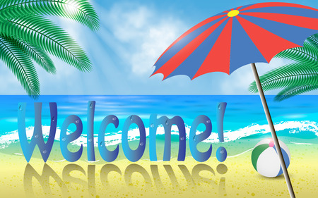 beach accessories for summer holidays on sand by the seaのイラスト素材