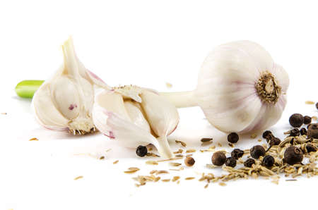 Garlic isolated on white backgroundの写真素材
