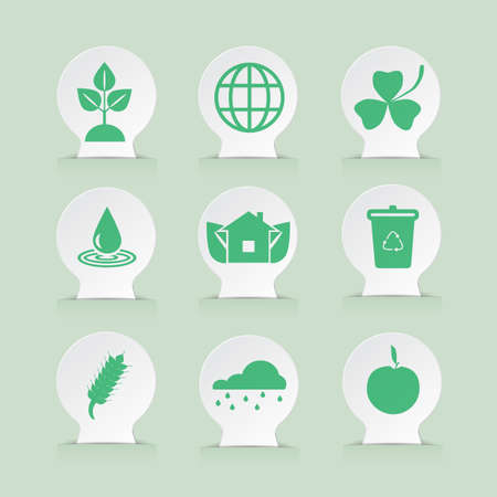set of ecology symbols on paper stickersの写真素材