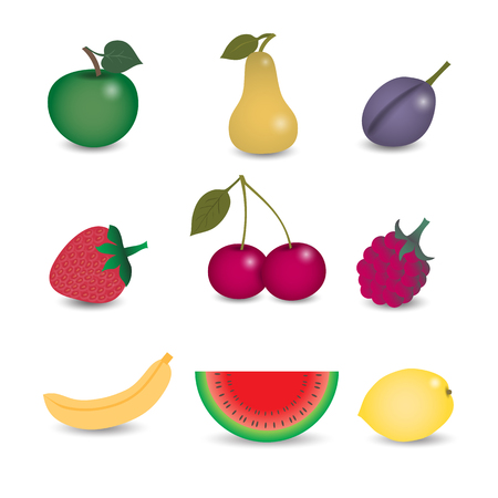 vector set of fruits on white backgroundのイラスト素材