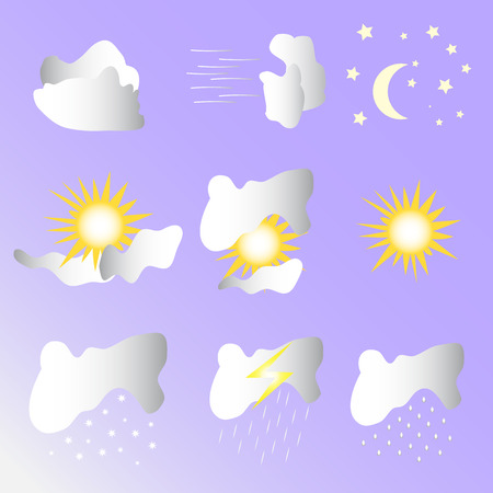vector set of weather icons in violet backgroundのイラスト素材