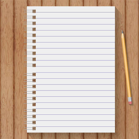 vector blank notebook and pencil on wooden tableのイラスト素材