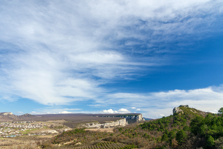 white clouds against blue spring skyの写真素材